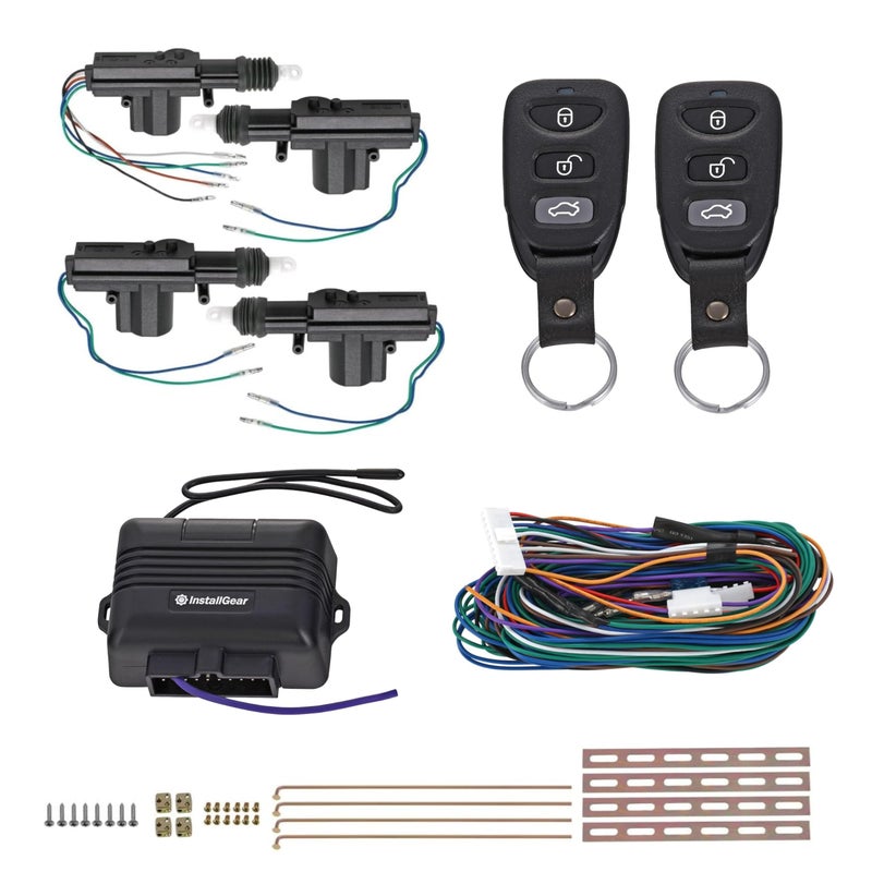 InstallGear Keyless Entry System With Two 3-Button Remotes and 4 Door Actuators - Central Locking System for Car, Auto, Truck - Power Lock Kit - Image 1